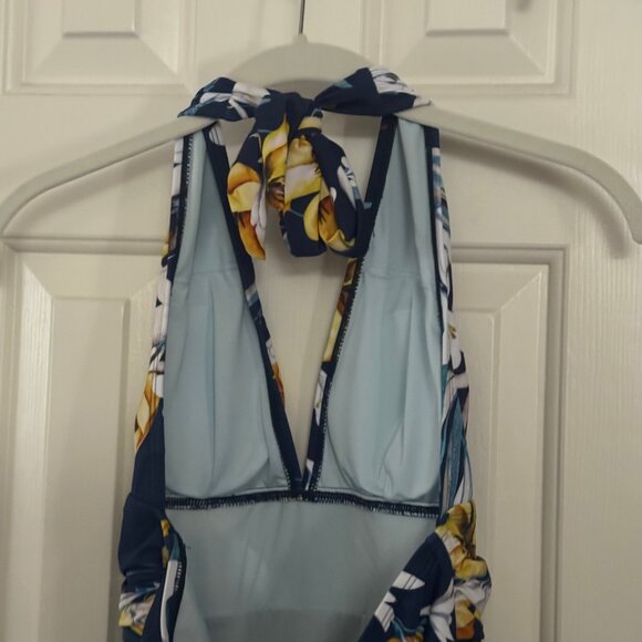 Cupshe Dark Teal Blue Yellow White Floral One Piece Swimsuit Size M Medium New - Picture 11 of 16